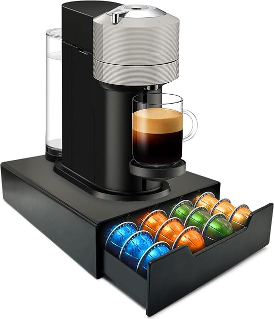 Coffee Vertuo Pod Drawer for Nespresso Pod Holder, Large Capacity Hold Up 36 to 40 Vertuo Capsules, Coffee Pod Holder Compatible with Dolce Gusto, K-Cup Pods for Kitchen & Coffee Bar