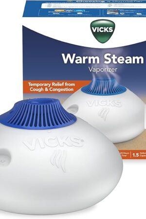 Vicks Warm Steam Vaporizer, Small to Medium Rooms, 1.5 Gallon Tank – Warm Mist Humidifier for Baby and Kids Rooms with Night Light, Works with Vicks VapoPads and VapoSteam