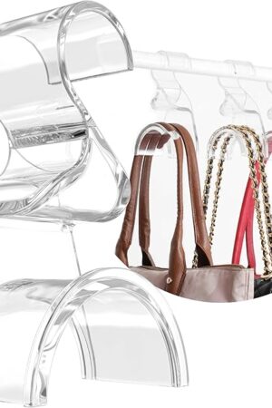Wiosi Premium Clear Purse Hanger Closet Set of 3 - Durable Acrylic Organizers and Storage Bag Hanger for Luxury Closet - Purse Hanger Holder for Handbags, Premium Backpack Purse Hooks