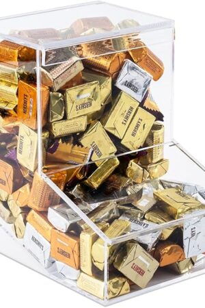 Candy Dispenser - Bulk Acrylic Storage Holder with Two Lids for Countertop or Wall Mount - Store Chocolate, Treats, Sweets, and Snacks