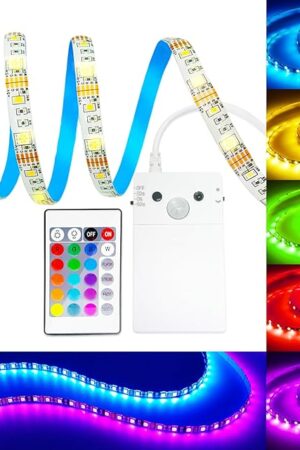 3.3FT Motion Sensor LED Strip Lights with Remote/4Mode, RGB & Warm White Motion Activated LED Strip Lights Dimmable Battery Powered, 16Colors Under Cabinet Lighting for Closet Stairs Home Indoor