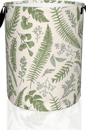 Vintage Leaves and Plants Botanical Laundry Basket,Waterproof Laundry Hamper,Collapsible Organizer Basket for Storage Bin Toy Bins, Dirty Clothes Laundry Basket for Living Room/Bathroom/Bedroom