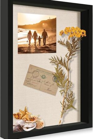 12x16 Large Shadow Box Picture Frame Display Case with Soft Linen Back, Black Wooden Memory Shadow Box Frame with Tempered Glass Cover for Wall Display