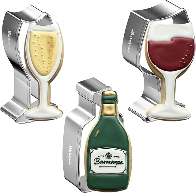 Bakerpan Stainless Steel Wine Glass Cookie Cutter, Wine Bottle Cutter, Wine Cookie Cutter Set