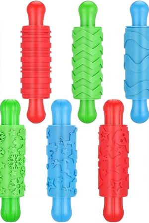 Aoriher 8 Pcs Play Dough Rollers for Kids Textured Rollers with Plastic Handles Play Dough Accessories Pattern Rolling Pins for DIY Art Signs Posters Craft Creations