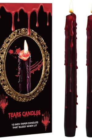 6 Pack Vampire Tears Taper Candles, 10 inch Tall Bleeding Candles, Soundvalue Unscented Black Tapered Candlesticks, Spooky Blood Drip Candles Set for Halloween Party Gothic Home Decorations