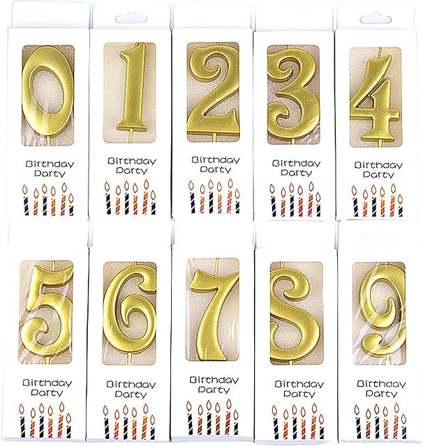 10-Pieces Numeral Birthday Candles, Birthday Digital Candle Baking Dessert Cake Party Romantic Atmosphere Decoration Number 0-9 Cake Top Decoration for Birthdays Wedding Anniversaries Parties