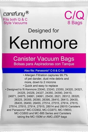 8 Pack Style C/Q Canister Vacuum Bags Compatible with Kenmore Canister 50104 5055 50557 50558 Type C-5 Vacuums