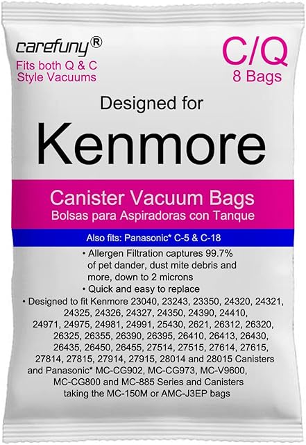 8 Pack Style C/Q Canister Vacuum Bags Compatible with Kenmore Canister 50104 5055 50557 50558 Type C-5 Vacuums