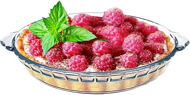 1 Pack Round Glass Pie Pans for Baking Round Baking Dishes with Handles for Apple Pie Pumpkin Pie Salads (Clear 7in)