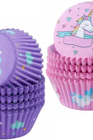 ASTARON 200 Pcs Cupcake Liners for Party Cup Cake Baking Cups Cupcake Case Rainbow Cup Cake Liners for Decorations Girl Kids Birthday Supplies (Light Pink and Purple)