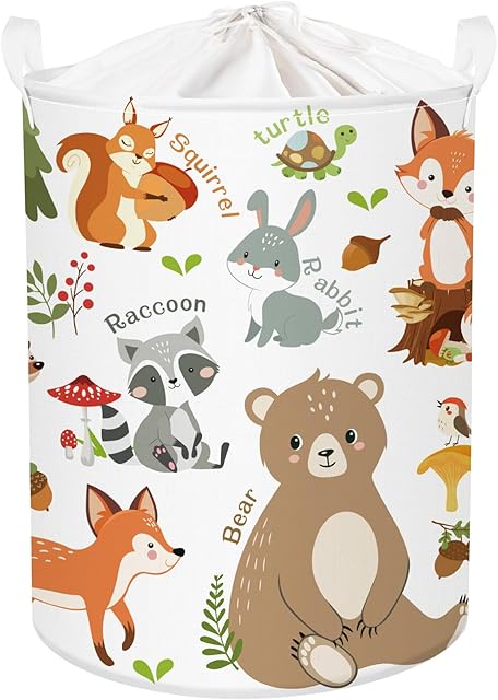 Clastyle Collapsible Words Animals Kid Book Toy Storage Basket Bear Raccoon Clothes Nursery Hamper for Bedroom Bathroom, Red Fox 45L