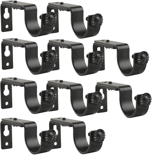 Eau 10 Pieces of Adjustable Black Curtain Rod Brackets, Heavy Duty Single Curtain Rod Holders for Maximum 1 Inch Rod, Wall-Mounted
