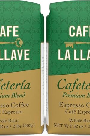 Cafe La Llave Whole Bean Espresso Coffee, Premium Dark Roast, 32 oz Bags (Pack of 2) - Rich Cuban-Style Blend