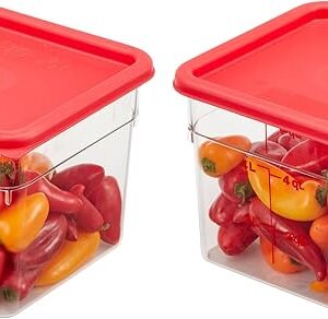 Cambro Food Storage Container with Lid (2 Pack) - Classic Series Square with Red Lid - 6 QT (Quart) - Commercial Grade for Food Prep (Clear)