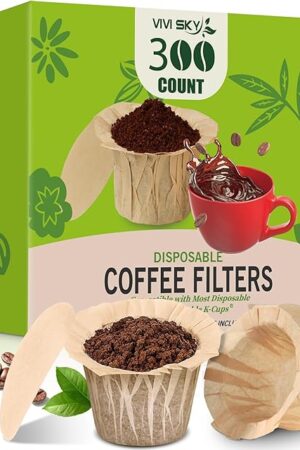 VIVI SKY K cup Coffee Paper Filters with Lid Disposable for Keurig, Fits All Keurig Single Serve Filter Brands (Natural with Lid, 300)
