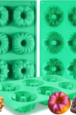 3Pcs Silicone Bundt Cake Pan, Non-stick Mix Mini Baking Mold for Cupcake Cornbread Brownie Jello, 6-Cavity Fluted Tube Cake Pan (Mix)