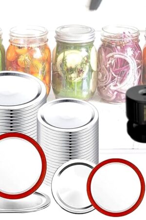 48PCS Mason Jar Lids for Wide and Regular Mouth Jars, No Date Reminder, Compatible with Electric Vacuum Sealers, Vacuum Seal Mason Jar Lids Only