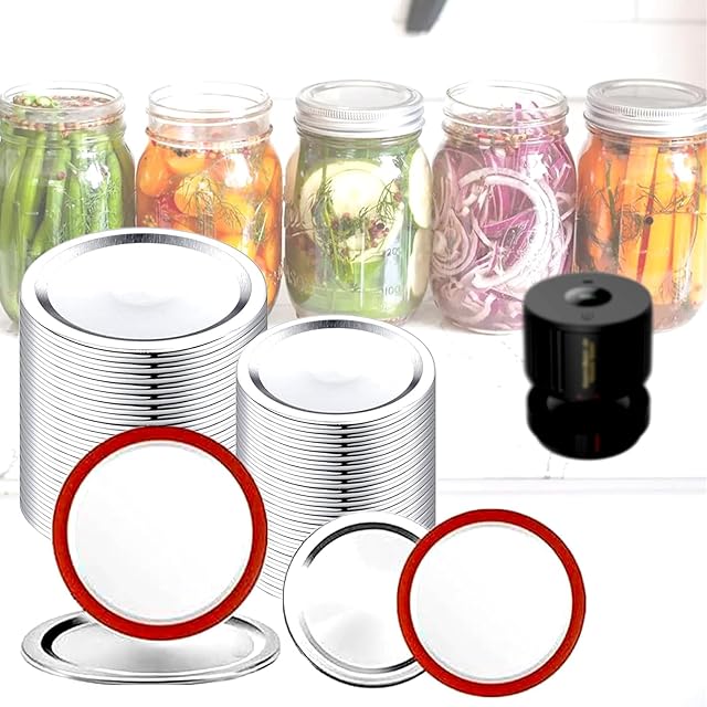 48PCS Mason Jar Lids for Wide and Regular Mouth Jars, No Date Reminder, Compatible with Electric Vacuum Sealers, Vacuum Seal Mason Jar Lids Only