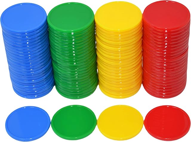 The Smartdealspro Set of 100 1 Inch Opaque Plastic Learning Counters Mini Poker Chips Game Tokens with Storage Box (4 Colors-Red,Yellow,Blue,Green)