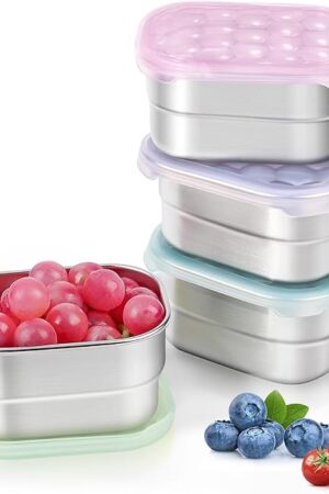 8oz Small (1 CUP) Stainless Steel Snack Containers for Kids and Toddlers (Ages 1-3) | Easy Open Leak Proof Food Containers with Silicone Lids - Perfect Metal Lunch Box for Daycare and School