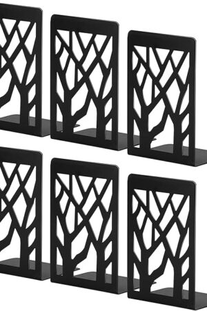Book Ends, Bookends, Bookends for Shelves, Bookend, Book Ends for Heavy Books, Black Metal Book Shelf Holder Home Decorative, Book Stoppers for Shelves 3 Pair