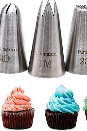 5 pack Stainless Steel Seamless large Icing Piping Nozzles, 1M 2D 6B 2F 234 DIY Icing Nozzle Tool for Cupcakes