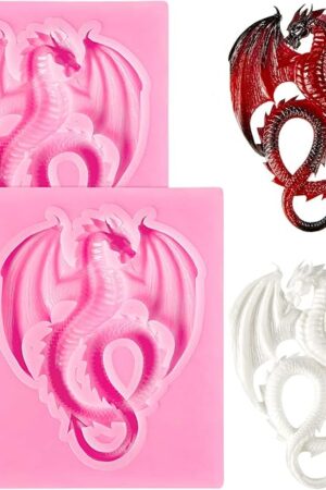 2 Pieces Dragon Silicone Mold Cute Dragon Fondant Mold Animal Chocolate Baking Tool for Cake Decorating Polymer Clay