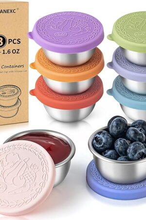 8 Pack - 1.6 Oz Small Salad Dressing Containers To Go, Leakproof Condiment Containers with Lids Reusable Stainless Steel Sauce Cups for Lunch Boxes Kitchen Storage Picnics Travel Meal Prep