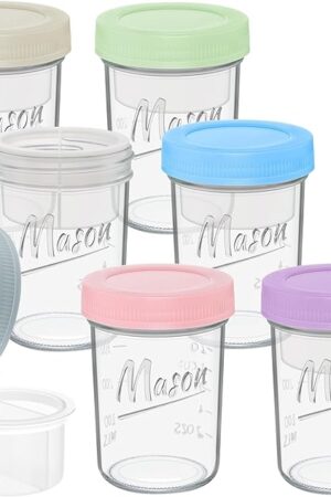 16 oz Overnight Oats Containers with Lids, 6-Pack Leak-Proof Wide Mouth Mason Jars & Separate Compartments for Fruits/Nuts, Airtight Glass Jars for Chia Pudding, Yogurt, Parfait and Salad