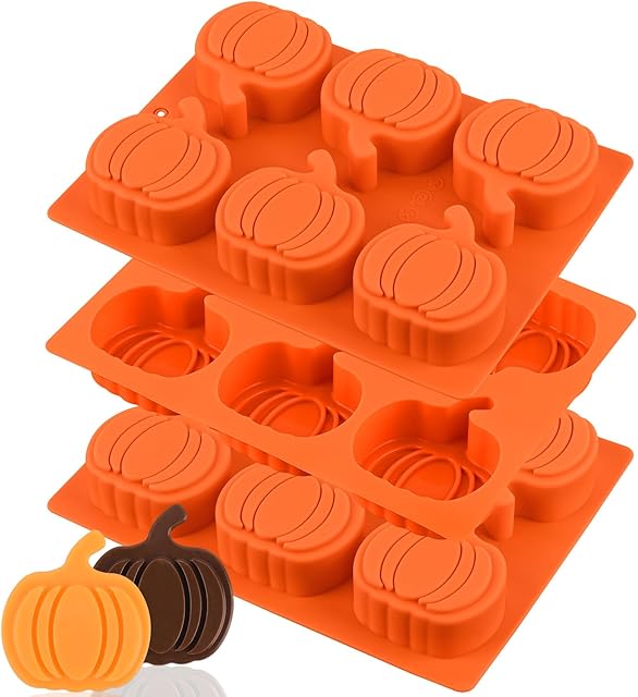 WMKGG 3 Pack Pumpkin Cake Molds Silicone 6-Cavity Pumpkin Cake Pan for Baking Muffin Cupcake Chocolate Halloween Thanksgiving Wax Melts Soap Making
