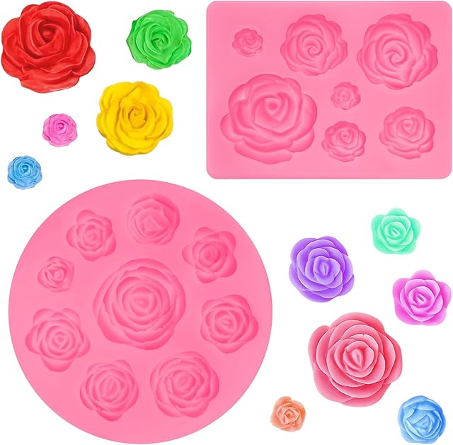 2PCS Rose Flower flower Molds, Silicone Fondant Molds for Chocolate Candle Cake Decorating, DIY Art Sugarcraft Cake