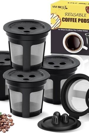 5 Pack Ninja Reusable Coffee Pods: Reusable K Cups for Ninja Coffee Maker - Refillable Coffee Filters for Ninja DualBrew Pro CFP201 CFP300 CFP301 CFP305 CFP307 CFP400