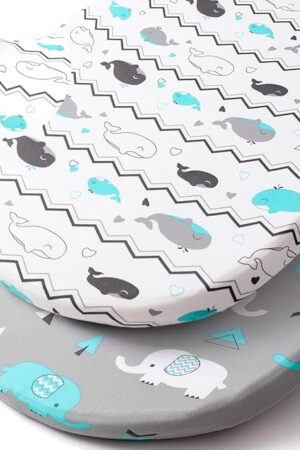 BROLEX Bassinet Sheet Set 2 Pack Ultra Soft Elephant Whale