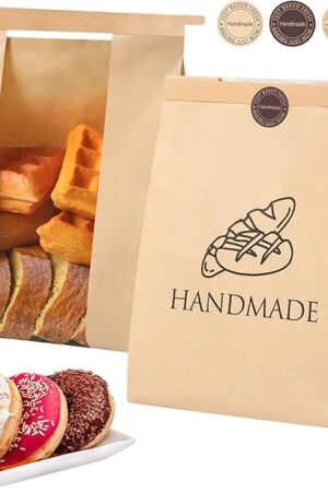 45 Pack Paper Bread Bags for Homemade Baking - Tin Tie Tab Lock Sourdough Bag, Large Loaf Packaging With Clear Window for Storage - 48 Label Seal Stickers for Bakery Use