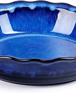 Ceramic Deep Baking Dish Oven Proof, 10in Large Pie Dish, Dishes, Blue Porcelain Lasagne Dish, Blue