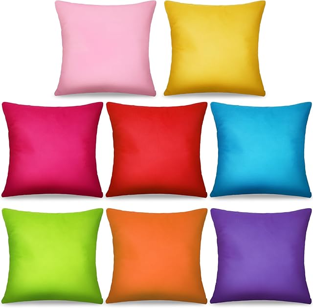 8Pcs 18 x 18 Inch Decorative Throw Pillow Covers Rainbow Mix Color Pillow Cases Colorful Square Cushion Covers with Hidden Zipper for Couch Sofa Bedroom Patio Balcony,Linen Material(Covers Only)