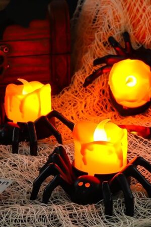 6PCS Halloween Spider Tea Lights Decoration, Halloween Flameless LED Candle Holder Lights Battery Operated for Halloween Party Table Home Spooky Decor (Orange)