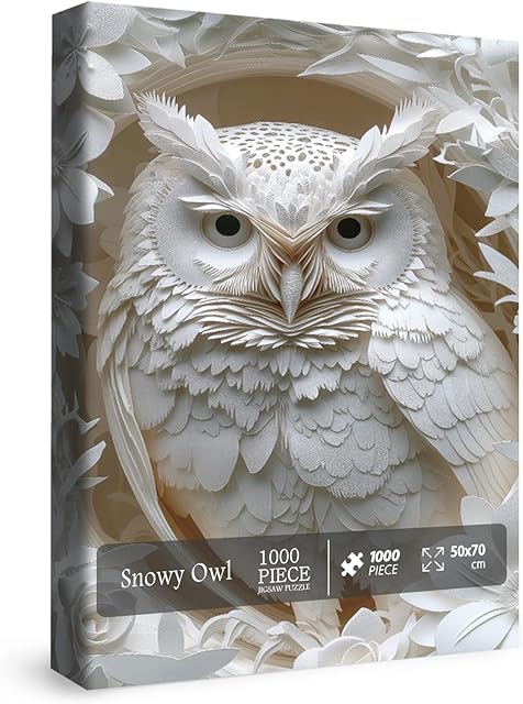 The White Owl Puzzles 1000 Pieces for Adults, 3D Bird Paper Cut Art Jigsaw Puzzle Jungle Animal, Challenging Puzzles Hard Puzzle for Family Decorations