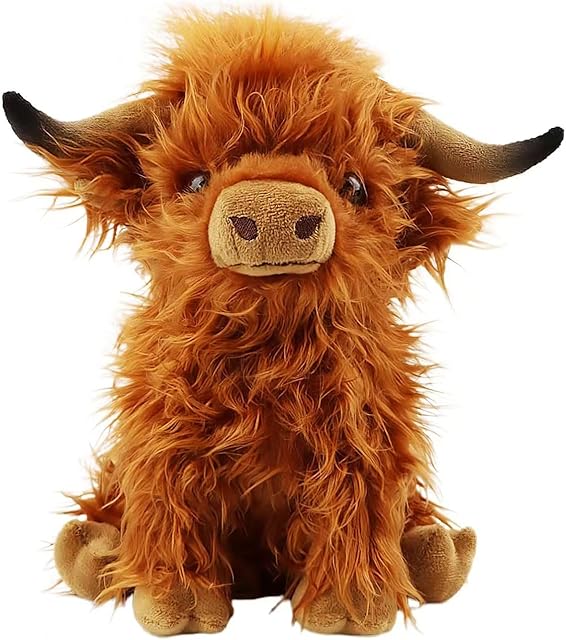 The Stuffed Animals Highland Cows Cute Stuff Fluffy Cattle Dolls Skeleton Toys Figure Pillows Birthday Presents for Baby Kids Girls Boys Toddler Preschool Realistic Plush Décor (11 inches,Brown)
