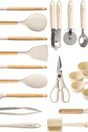 Carote 22pcs Silicone Cooking Utensils Set, 446°F Heat Resistant Kitchen Utensils Gadgets Set, Spatula, Turner, Whisk, Tongs