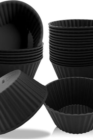 24 Pack Reusable Silicone Cupcake Liners Black, 2.76 Inch Silicone Muffin Cups for Kitchen, Non-Stick Baking Cups for Cupcakes, Muffins