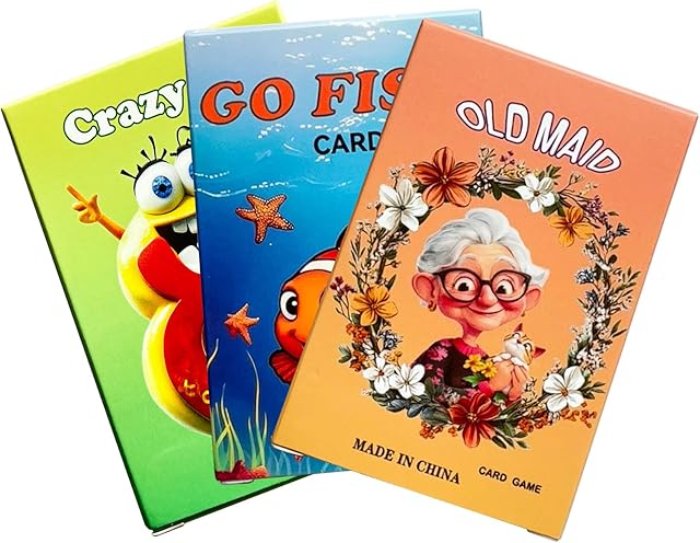 The Card Games for Kids,Old Maid,Go Fish and Crazy 8's,3 Decks, Fun Family Classic Games, Holiday Birthday Gift