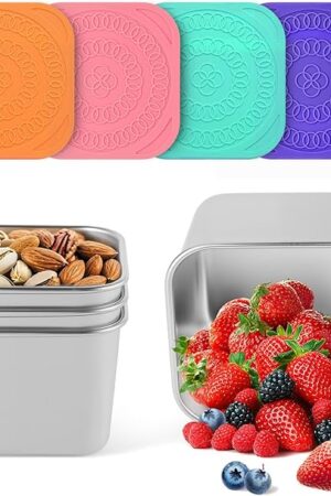4Pack 6oz Reusable Stainless Steel Snack Containers for Kids, Easy Open Leak Proof Metal Small Toddler Snack Containers with Silicone Lids, Stackable Metal Toddler Lunch Box for Daycare School Travel