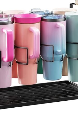 Water Bottle Organizer Drying Rack for 40 oz Tumbler with Handle, Multifunctional Cup Storage Holder Compatible with Stanley, Owala, Simple Modern and Other Brands, 8 Slots (Patented)