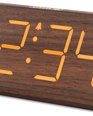 DreamSky Wooden Digital Alarm Clocks for Bedrooms - Electric Desk Clock with Large Numbers, USB Port, Loud Alarm for Heavy Sleepers, Adjustable Volume, Dimmer, Snooze, DST, Wood Décor, Adapter Powered