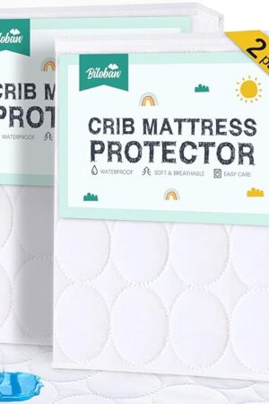 Crib Mattress Protector Sheets Waterproof 2 Pack, Quilted Crib Mattress Pad Cover Fitted Fits for Toddler Bed Mattress, White, 52? x 28?
