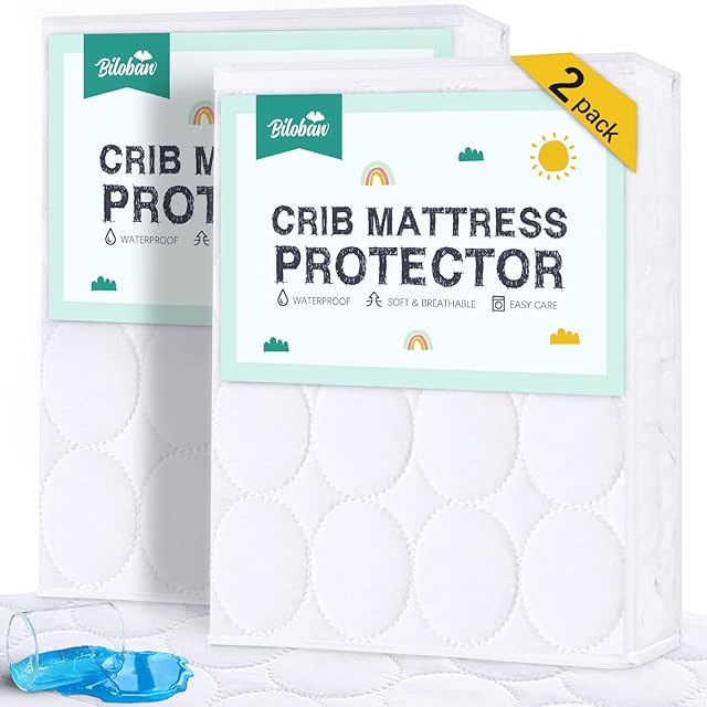 Crib Mattress Protector Sheets Waterproof 2 Pack, Quilted Crib Mattress Pad Cover Fitted Fits for Toddler Bed Mattress, White, 52? x 28?