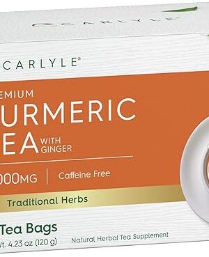 Carlyle Turmeric Tea Bags with Ginger | 60 Count | Caffeine Free | Non-GMO & Gluten Free Herbal Tea Supplement