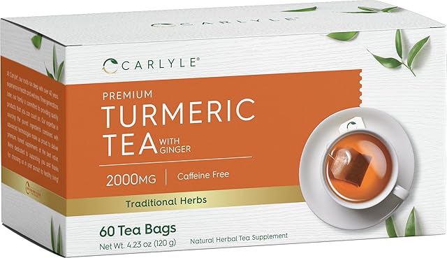 Carlyle Turmeric Tea Bags with Ginger | 60 Count | Caffeine Free | Non-GMO & Gluten Free Herbal Tea Supplement